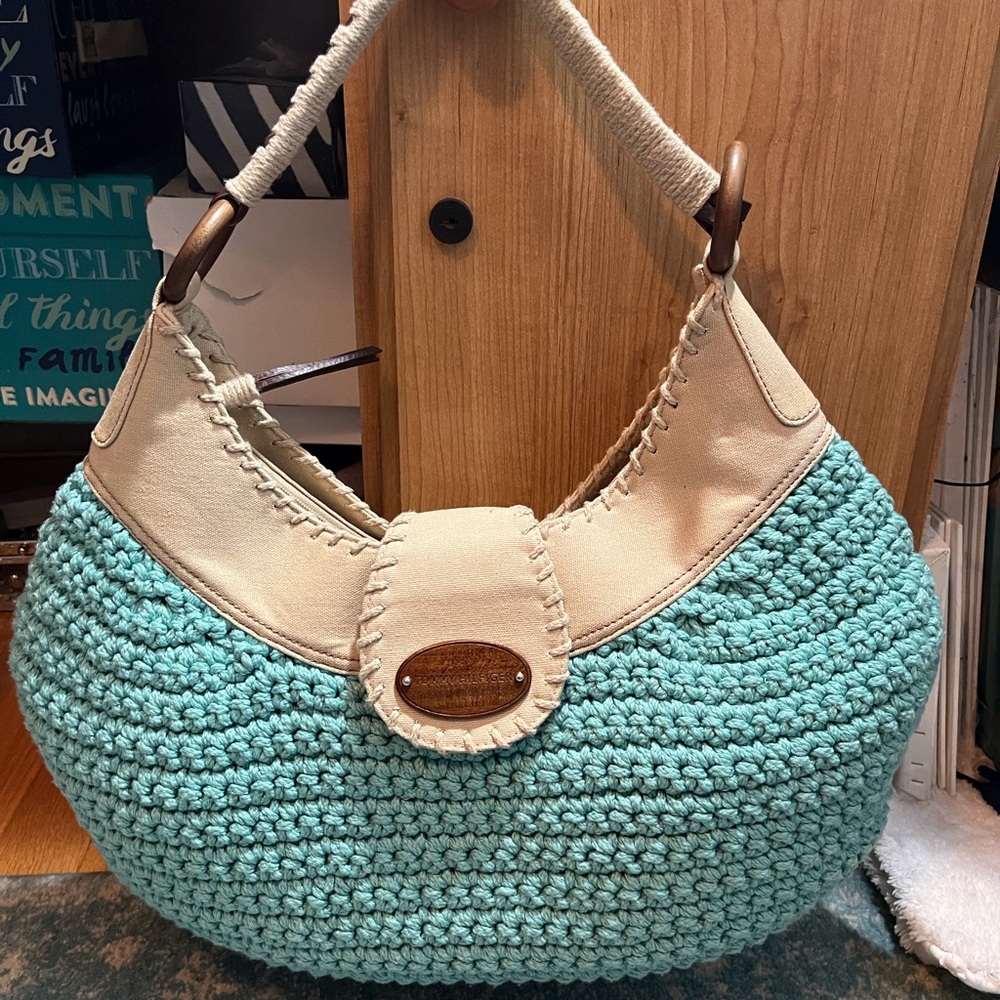 Stylish Cream and Turquoise Women's Bag.